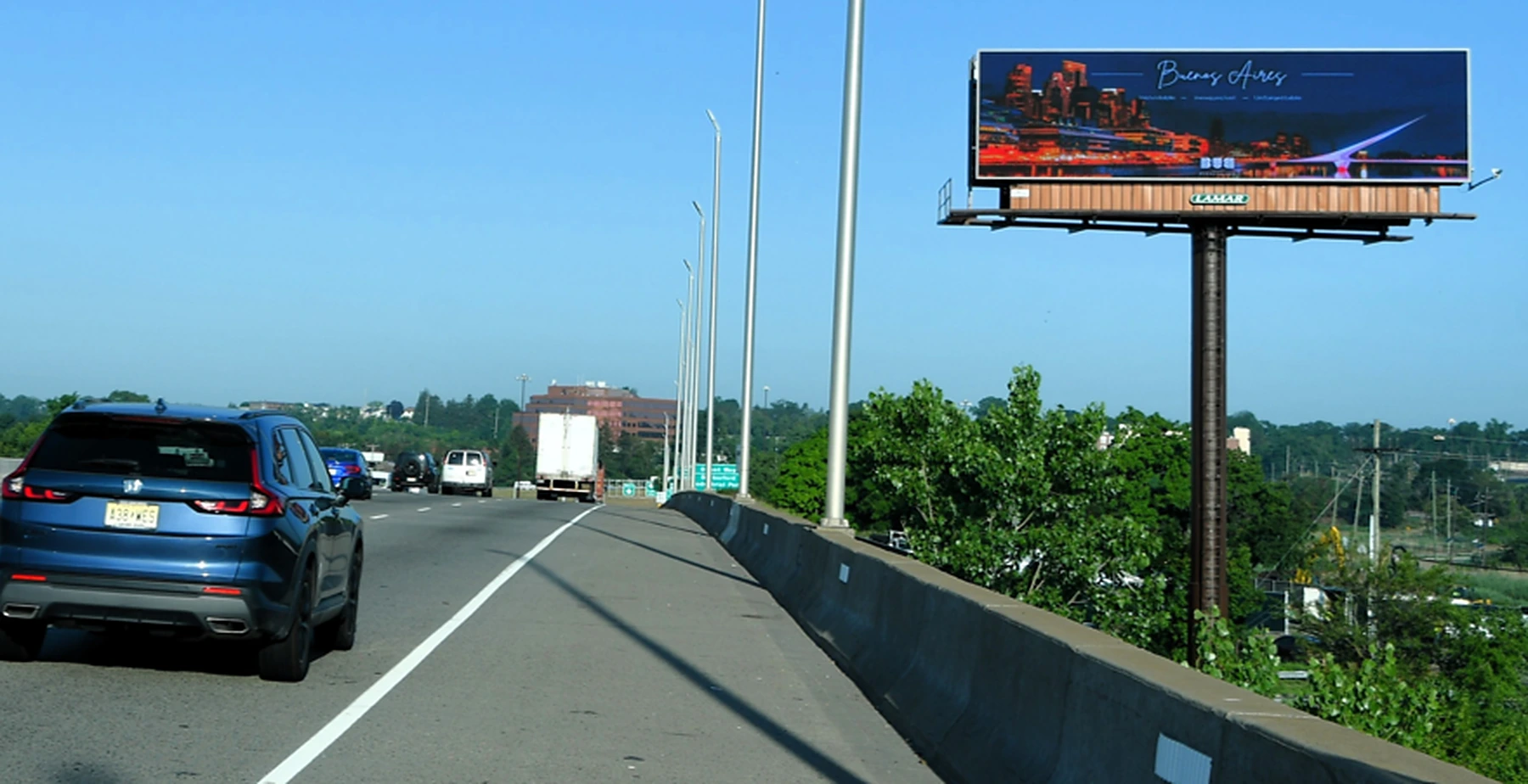 Digital billboard on Route 3, 3.5 miles from MetLife Stadium, New Jersey